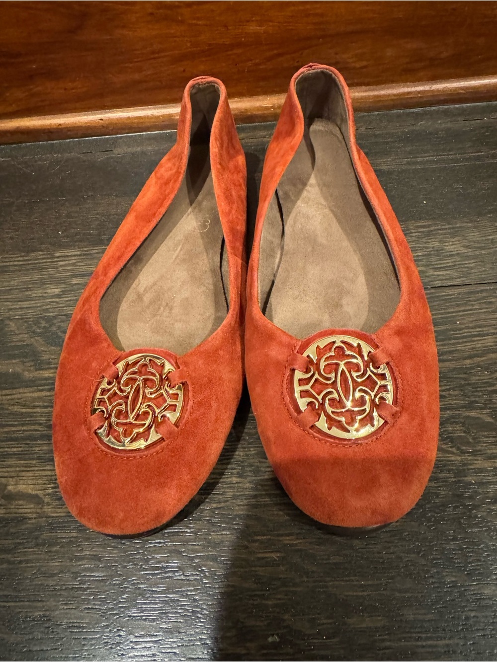 AEROSOLES Rust Suede Flats with Gold Emblem